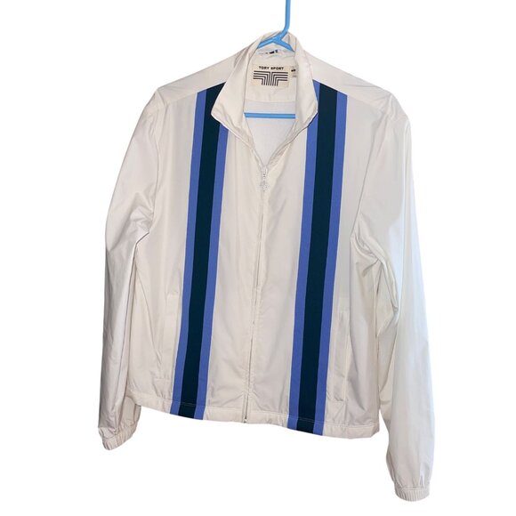 Tory Sport Womens Jacket Size Medium White Full Zip Pockets Microfiber - Picture 1 of 7